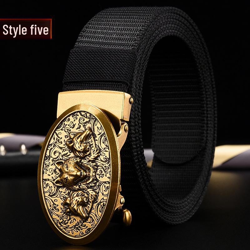 Men's Nylon Canvas Belt with Toothless Automatic Buckle - Retro Style, Plus Size.