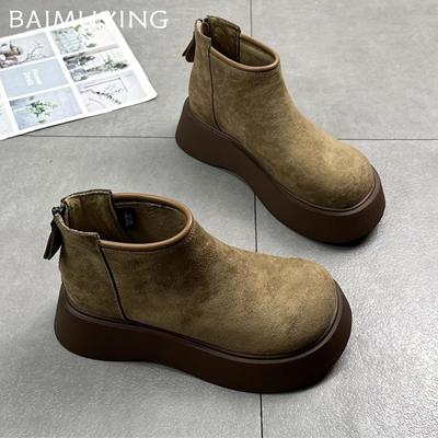 Suede Platform Women Ankle Boots Flats Fashion Casual Shoes Woman 2025 Trend Winter Designer Walking Cozy Warm Mujer Snow Botas