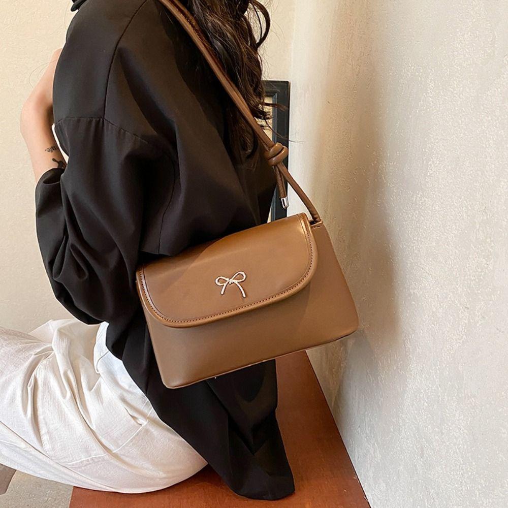 PU Leather Bowknot Underarm Bag Solid Color Y2K Crossbody Bag Fashion Bow Armpit Handbag Women