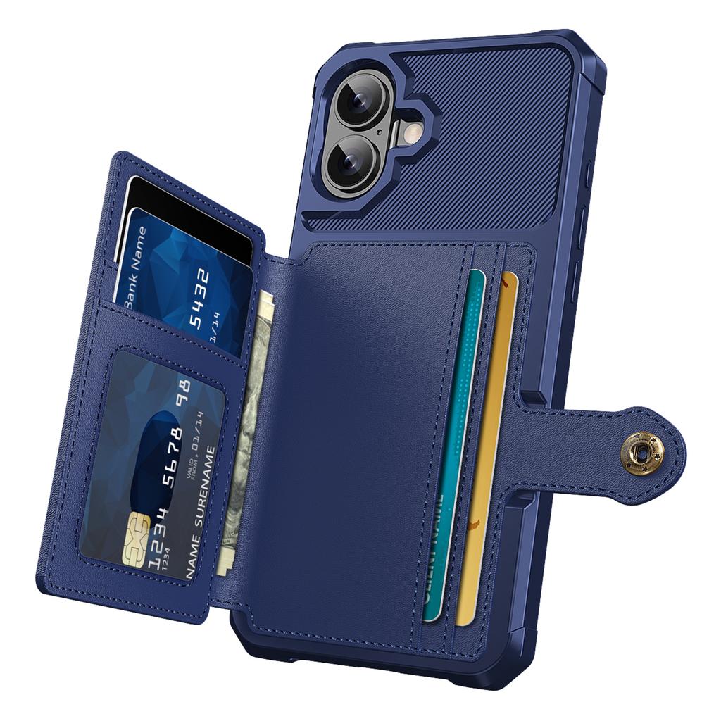 ZM03 For iPhone 16 Plus Case with Card Holder PU Leather+TPU Phone Back Cover