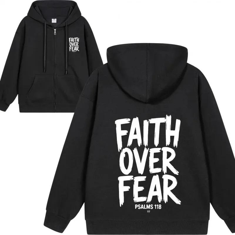 Faith Over Fear Zip Up Women/Men Hoodie Sweatshirt Streetwear Hip Hop Zipper Hooded Jacket Casual Sportswear Y2K Clothes