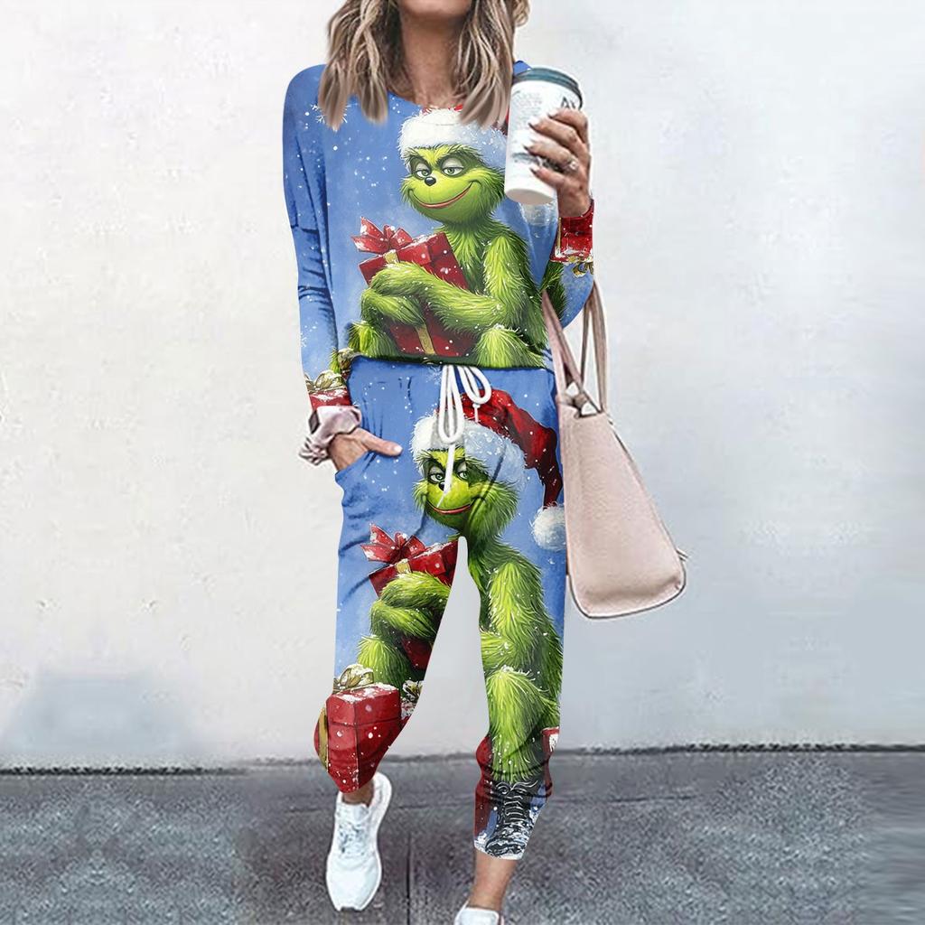 Sets für Damen, 2-teilig, Rundhalsausschnitt, Langarmshirts, Kordelzug, Jogginghose, Taschen-Sets