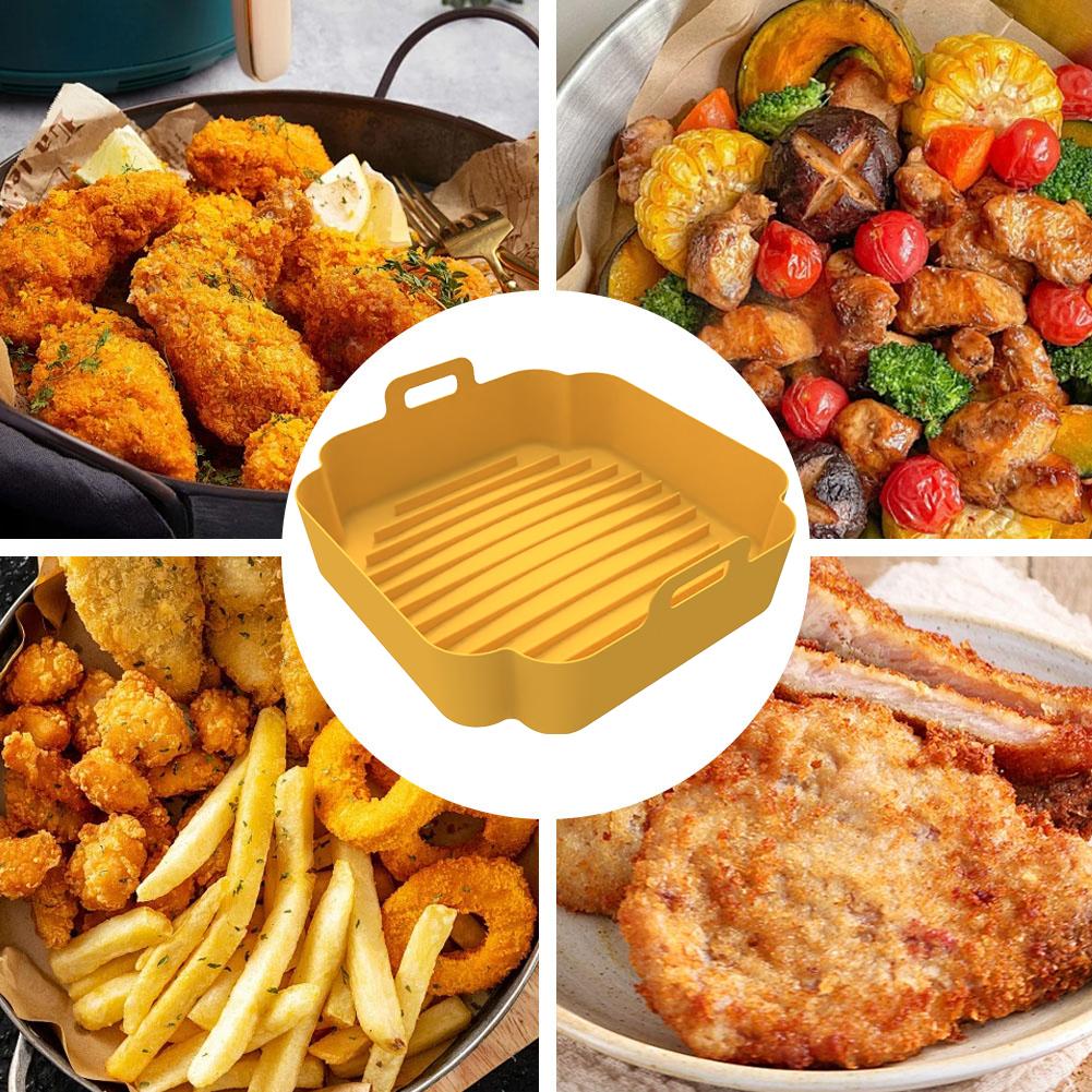 Non-stick Air Fryer Silicone Pot Reusable Airfryer Silicone Tray Baking Basket Rectangular Air Fryer Liner Food Safe Kitchen Too
