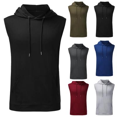 Men Muscle Workout Sports Fitness Pocket Zipper Hoodie Sleeveless Vest