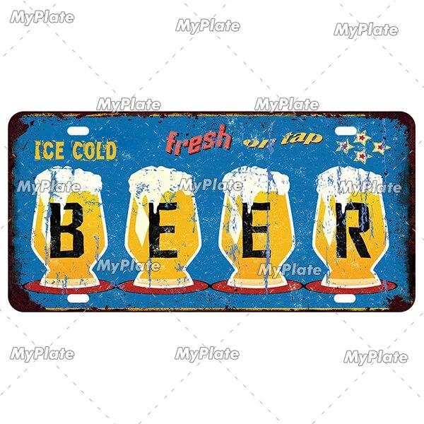 Drinking Beer Licenses Plate Garage Plaque Metal Tin Sign Decorative Car Plate For Living Room Door Club Garage Wall Decoration