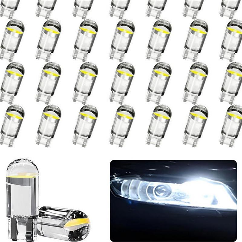 10/20/50PCS 12V W5W LED T10 Car Lights COB Glass Interior Parts Bulbs White Yellow Auto License Plate Lamp Dome Read Light