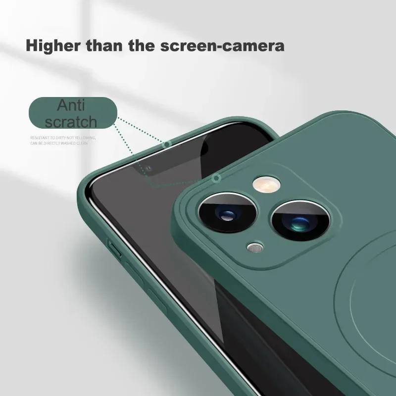 Liquid Silicone Phone Case For iPhone 15 14 13 12 11 Pro Max Plus For Magsafe Magnetic Wireless Charging Cover