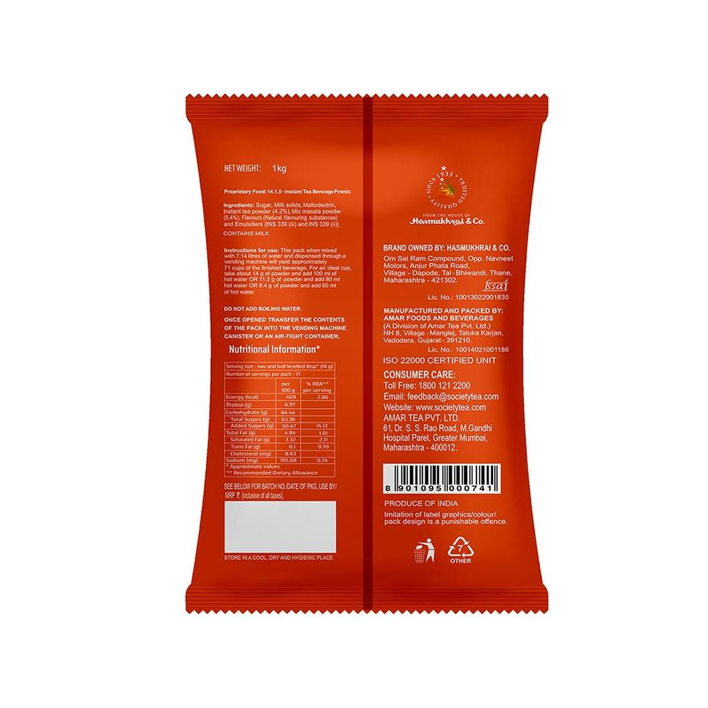 Society Daily Masala Premix 1 kg Pouch Instant Chai Powder Perfect Taste Aromatic Tea Blend