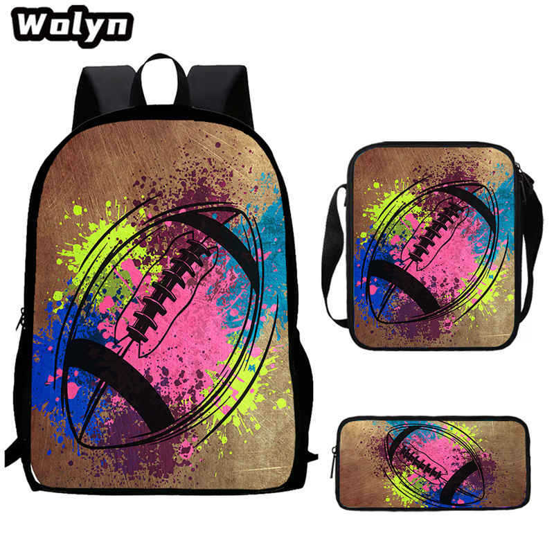 Football football 16 inch meal bag satchel three-piece pattern primary school backpack