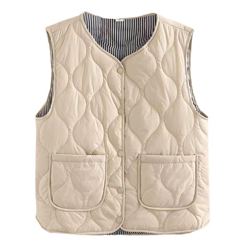 Women V Neck Fleece Lined Casual Vest Solid Color With Pockets