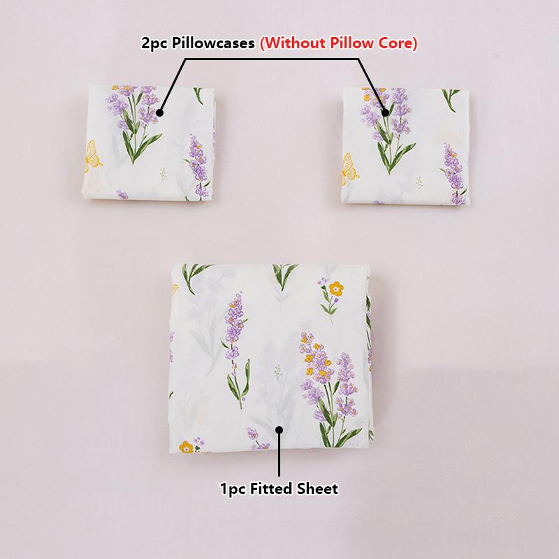 3Pc Lavender Butterfly Fitted Sheet Comfortable Bed Cover 1Fitted Sheet 2Pillowcases (No Pillowcase) Elastic Mattress Protective