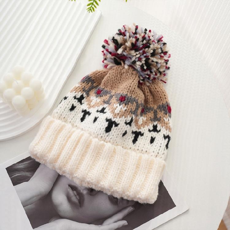 Pompoms Contrast Color Winter Hat Knitted Slouch Skull Hat Adjustable for Outdoor Activity Everyday Use Head Accessory