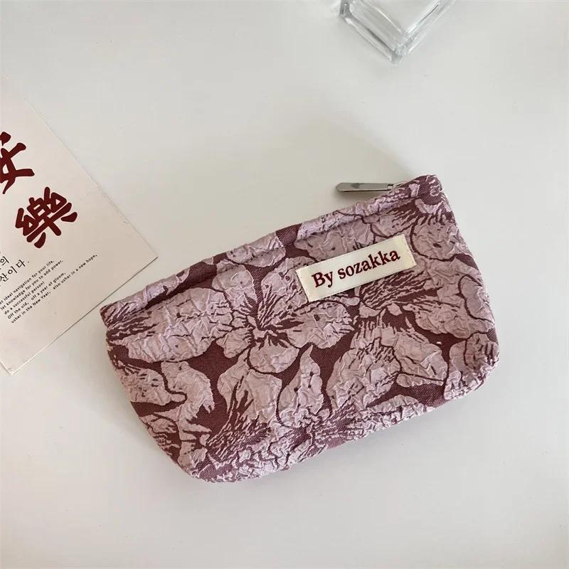 Women's Floral Korean Makeup Bags Cosmetic Bag Organizer Pouch Travel Make Up Toiletry Bag Canvas Beauty Case Pencil Case