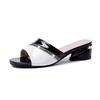 Summer Thick-Heeled One-Piece Bright Leather Anti-Slip Korean Round-Headed High-Heeled Women'S Shoes Fashion Slippers.