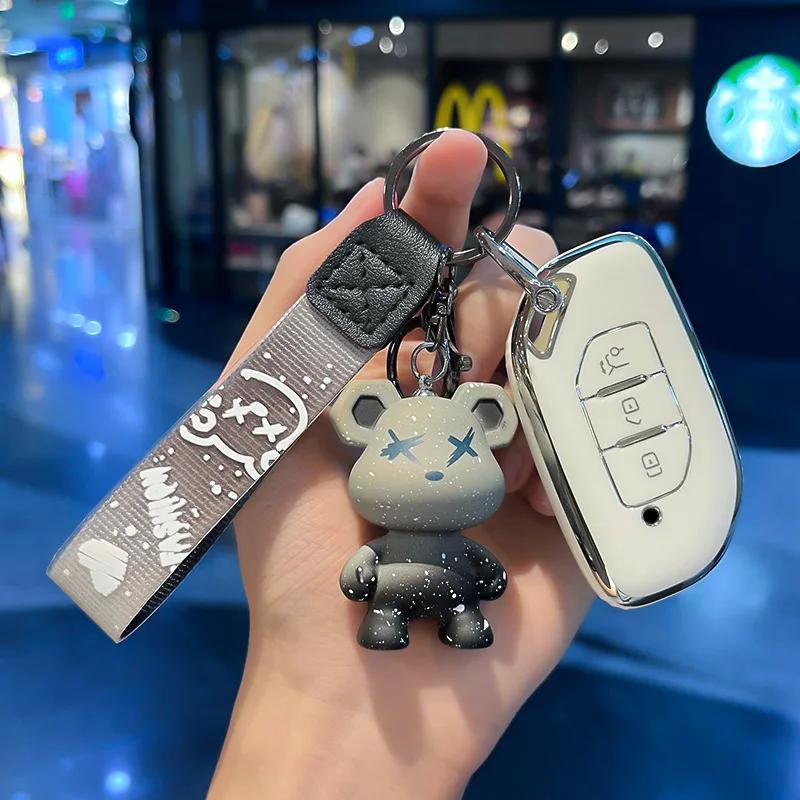 Fashion New Soft Tpu Key Fob Case Cover Mount Chain Ring Fit For Dongfeng Fengxing Forthing T5 Evo Auto Accessories Car-Styling