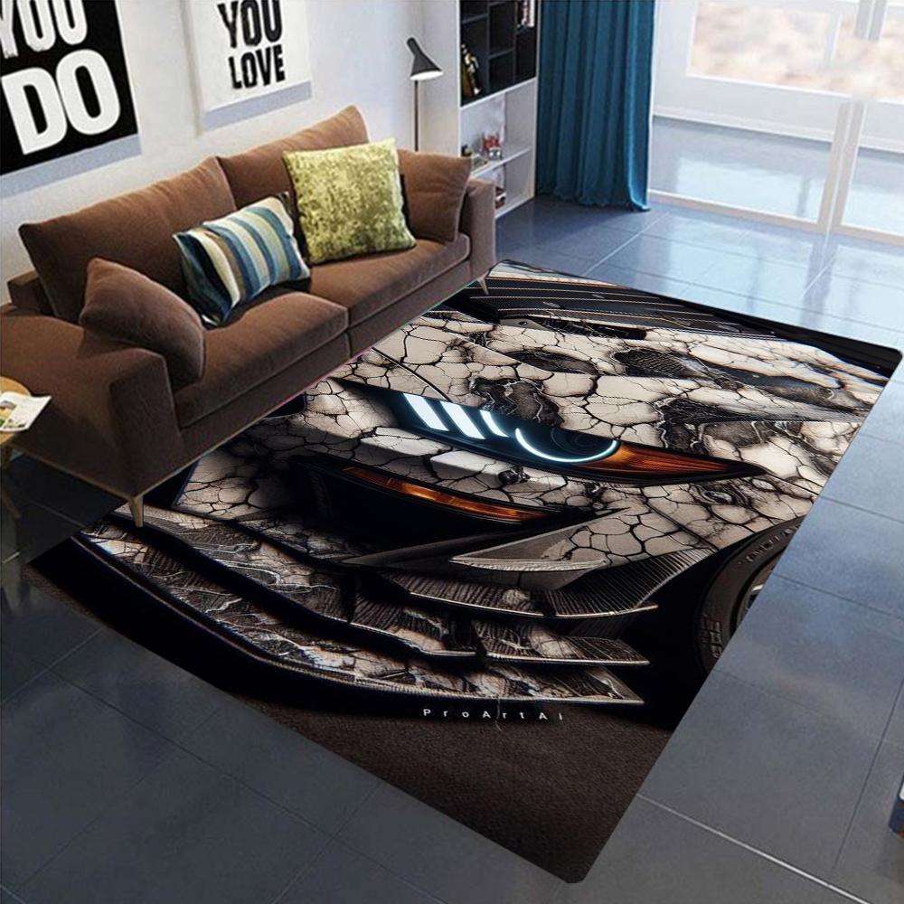Sports Car Engine Detail Print Carpet Mat Anti-Slip Backing Rug Neon Style for Modern Home Decoration Car Enthusiast Studio