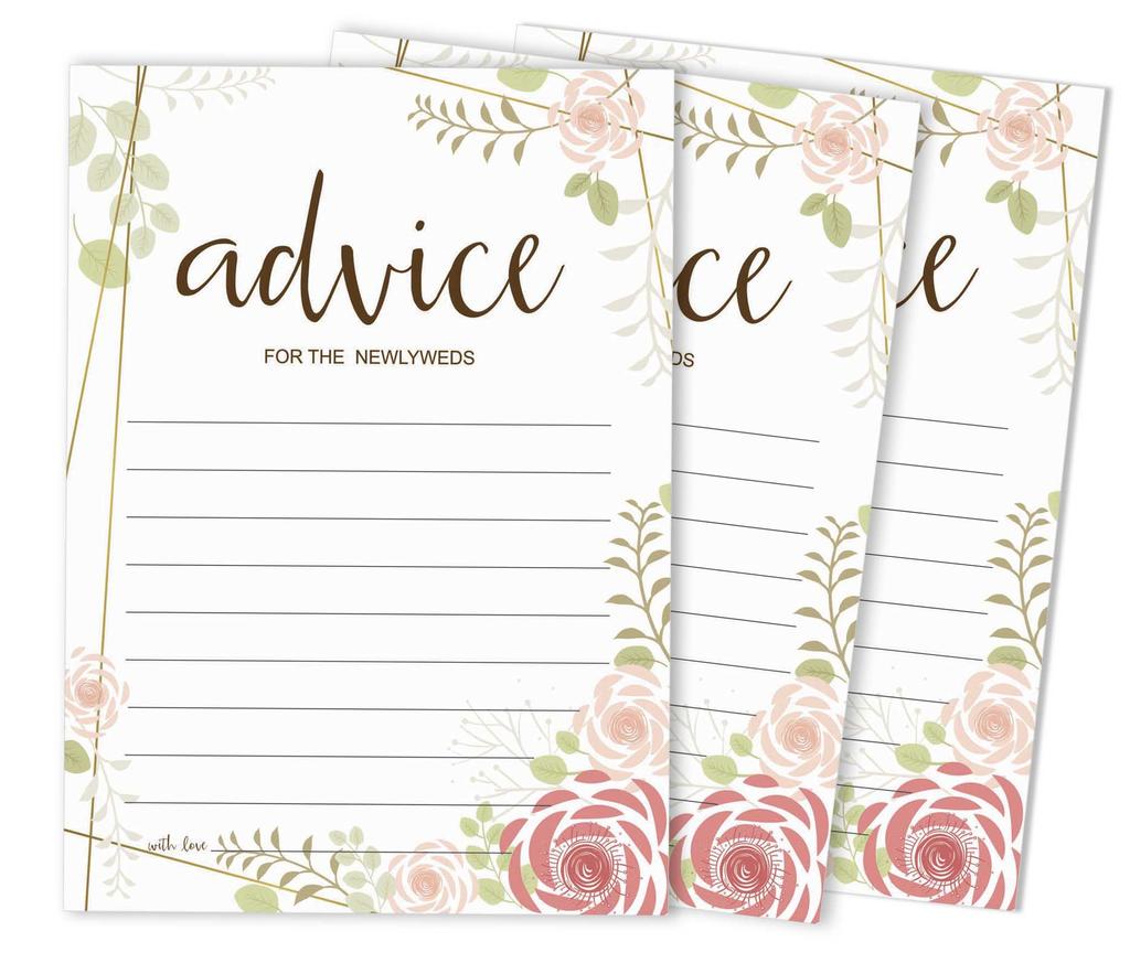 Inkdotpot Set of 50 Advice for The Newlyweds, Bride & Groom, Mr and Mrs Advice Cards Floral Wedding Décor, Guestbook Alternative 5x7 Inches