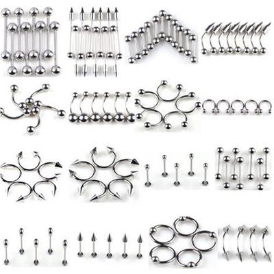 85Pcs Tongue Eyebrow Lip Belly Navel Ring Stainless Steel Piercing Body Jewelry