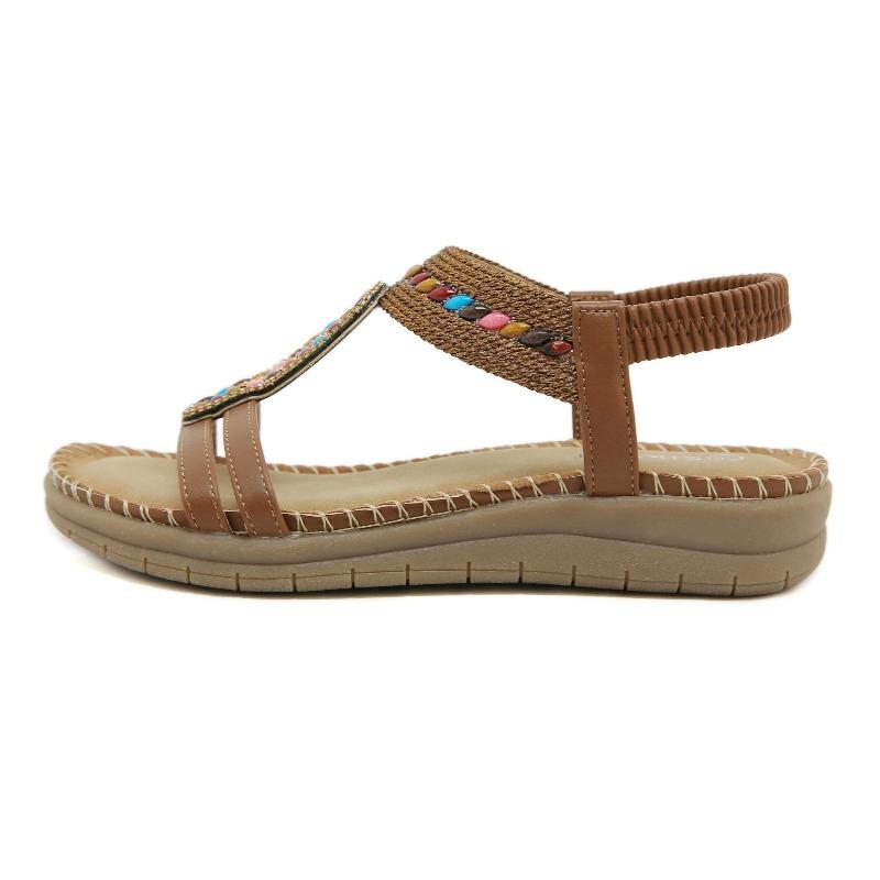 2026 Summer Shoes Women Bohemia Style Sandals Summer Holiday Flat Fashion Brand Ladies Sandals Black Gold Plus Size 42