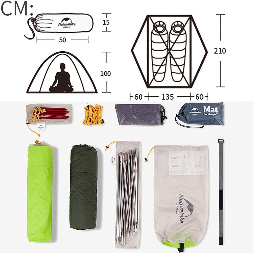 Naturehike 2 Person Mongar Ultra Light Double Layer Free Standing Dome Climbing Tent Outdoor Camping Tent Bicycle Touring Sunshade Insect Repellent