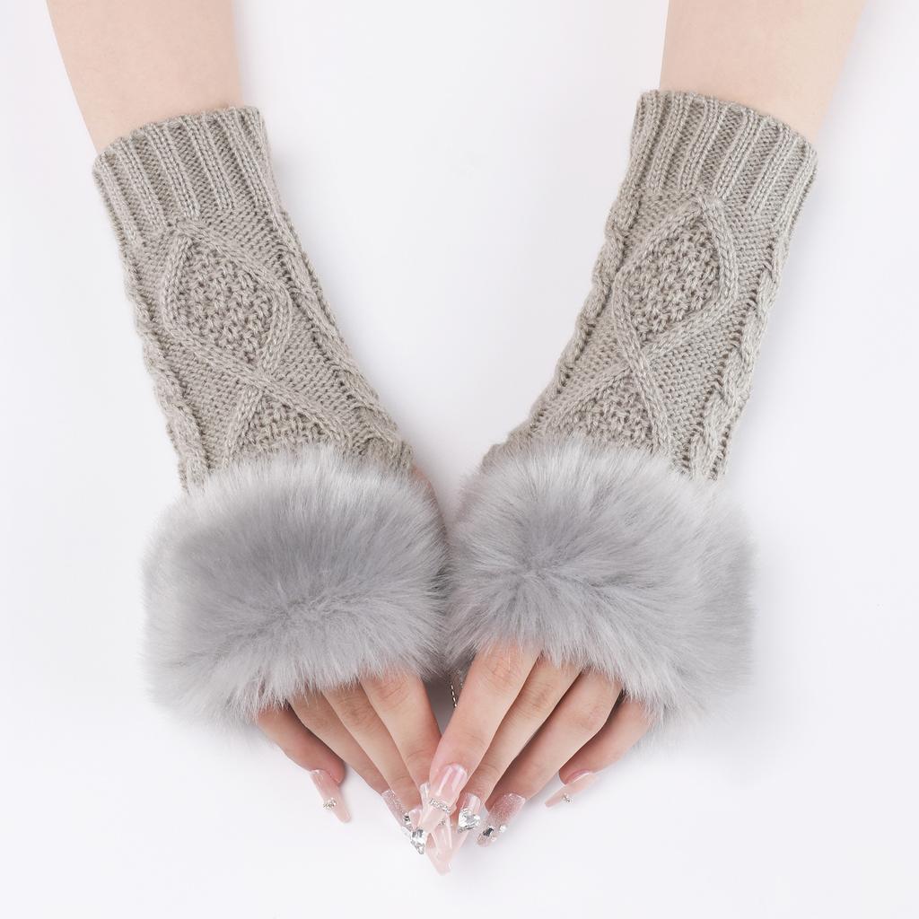 Diamond shaped Short Furry Gloves New Autumn and Winter Woolen Sleeves for Women Fake Sleeves Knitted Warm Fingerless Wrist Arm Sleeves