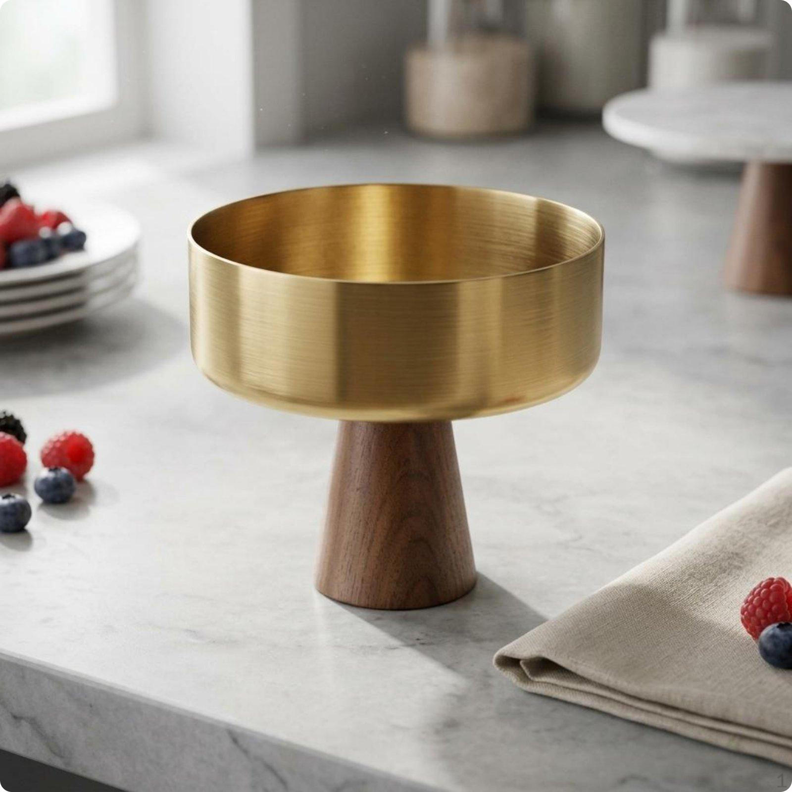 Pedestal Dessert Bowl Elevated Design Walnut Wood Luxury Stainless Steel Cup 200ML Gold Walnut Leg