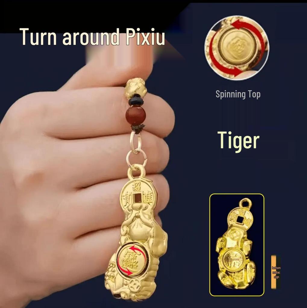 2025 Year of the Snake Pixiu Zodiac Keychains - Rotating God of Wealth Metal Pendants