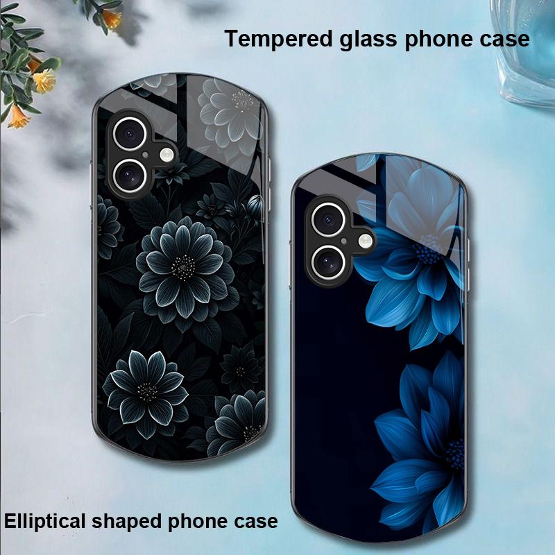 Schwarzer Apfelstein für Apple iPhone 16 11 13 15 14 Pro Max 12 Mini 7 8 Plus XR XS Elliptisch geformte Hülle aus gehärtetem Glas