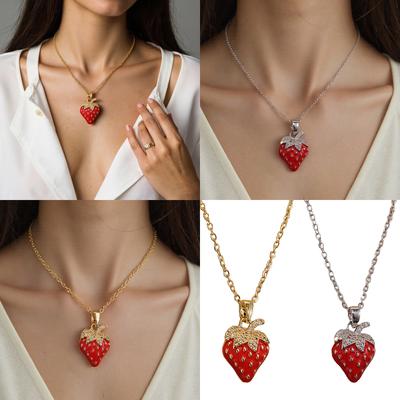 Strawberry Shape Pendant Necklace Fruit Necklace Titanium Steel Texture Fashion Neck Jewelry Suitable for Fashion Lover