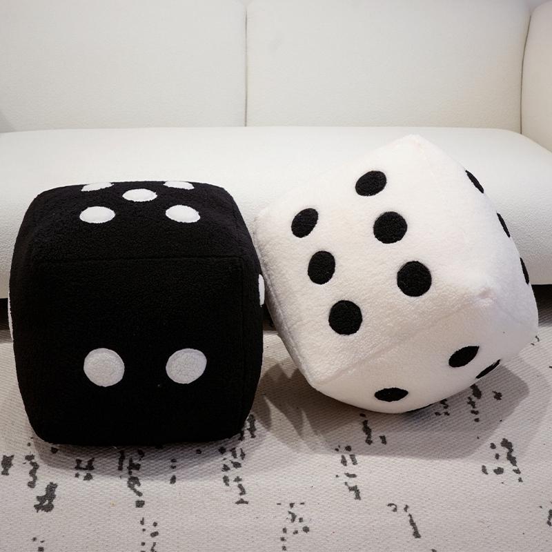 25cm Entertaining Dice Pillow Soft Stuffed Plush Toy Black White Dice Rolling Game Props Compare Sizes Funny Present Ideal For Party Entertainment
