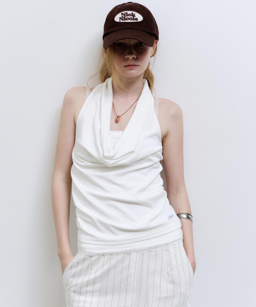 Nigaennikol Layerd Drape Halter Top_Ivory