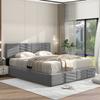 Upholstered Bed, Double Bed, Hydraulic Function Bed, Velvet, Striped Style, Continental Bed, Height-Adjustable Headboard, 140 X 200, Grey