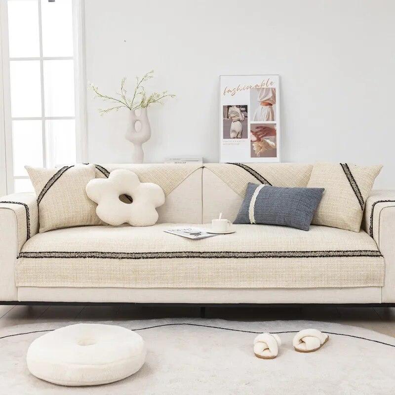 Fabric Sofa Cushion Four Seasons Universal Non-slip Cushion Solid Color Double Simple Sofa Cover Cover Cloth Cover Towel