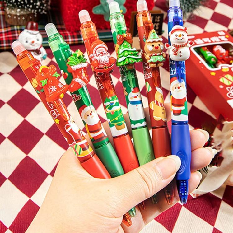 6Pcs Holiday Erasable Gel Pen Retractable Gel Inks Pens Blue Inks 0.5mm Tip for Writing Journaling Stocking Fillers