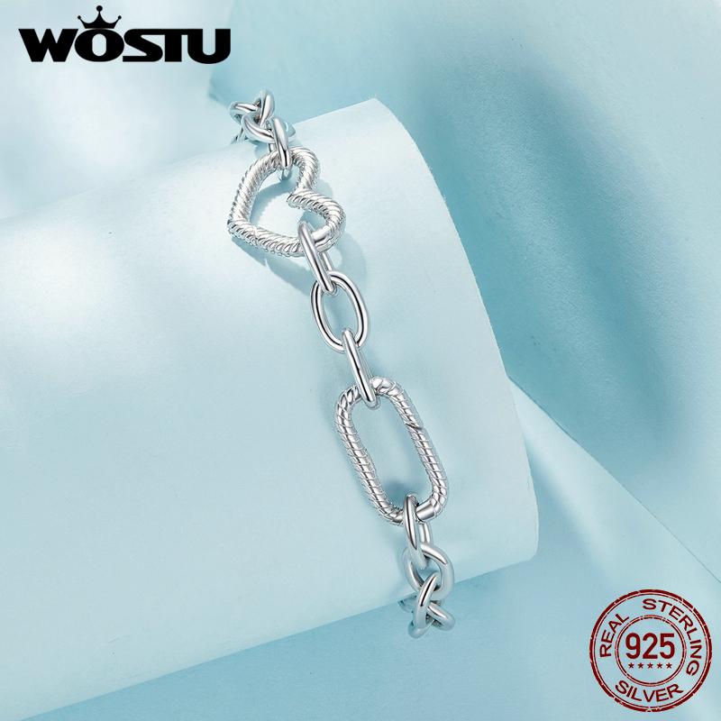 WOSTU Sjarmarmbånd for kvinner, 925 sterlingsølv armbånd for kvinner Dames DIY anheng sjarm mansjettarmbånd