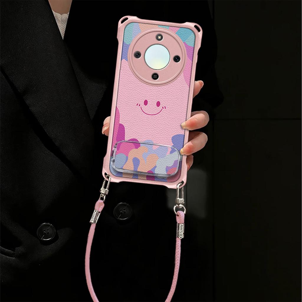 Smiley face is suitable for Honor X70 mobile phone case Honor x60 bracket X50 simple pink X40i anti-drop x30 soft case female