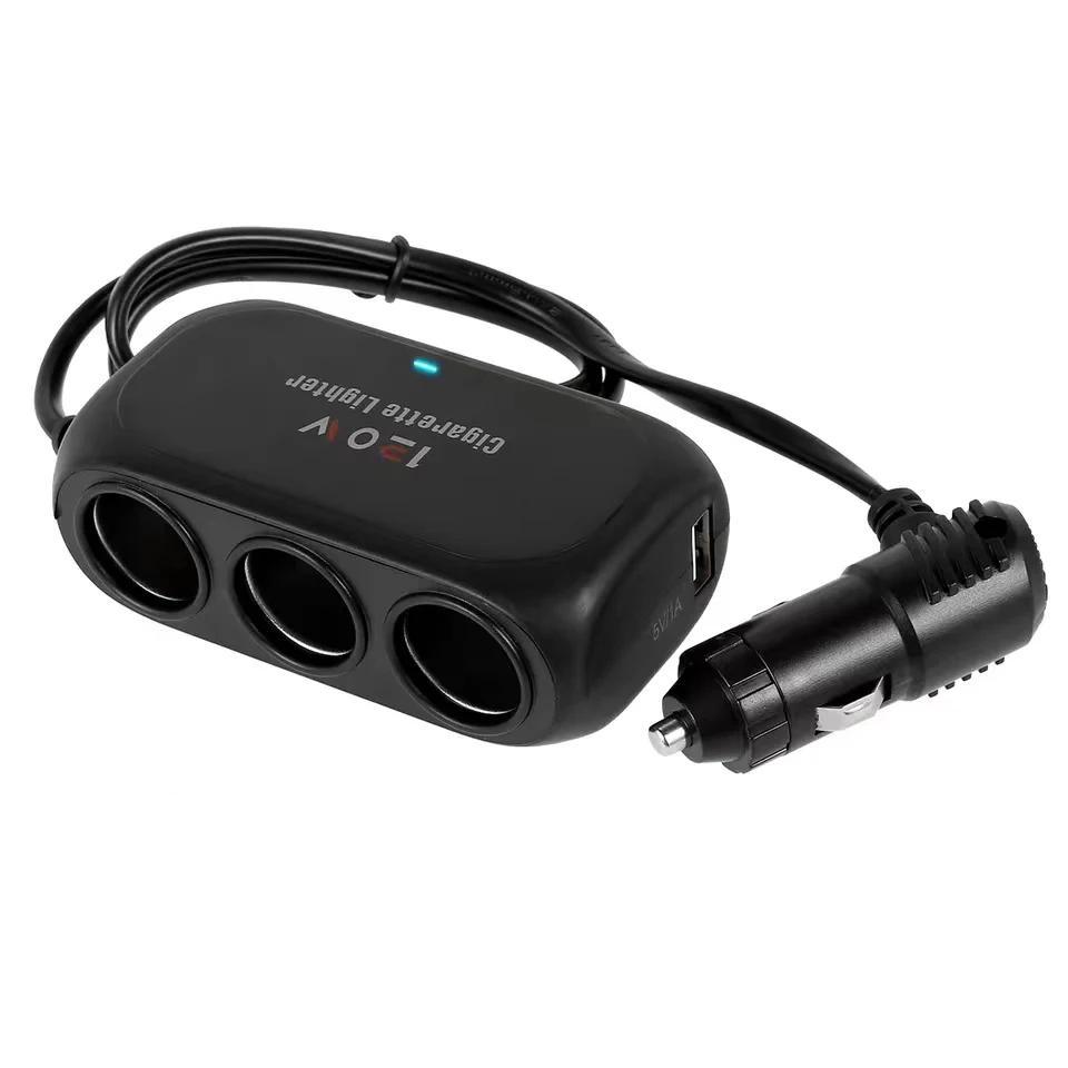 Triple Port 12V/24V Car Charger - Dual USB Fast Charging with LED Light for iPhone Android GPS Dash Cam