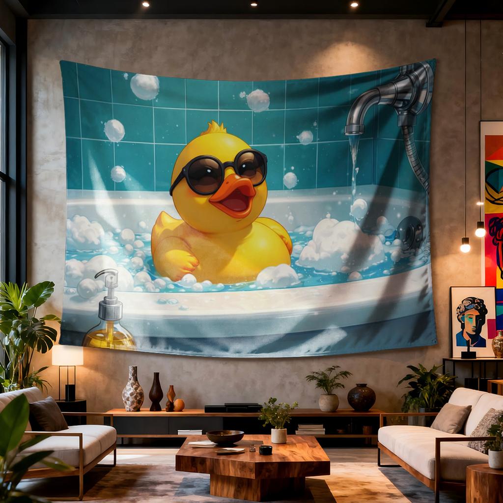 Duck Bath Tapestry Yellow Rubber Duck Bubbles Fun Art Polyester 5161 In for Bedroom or Dorm