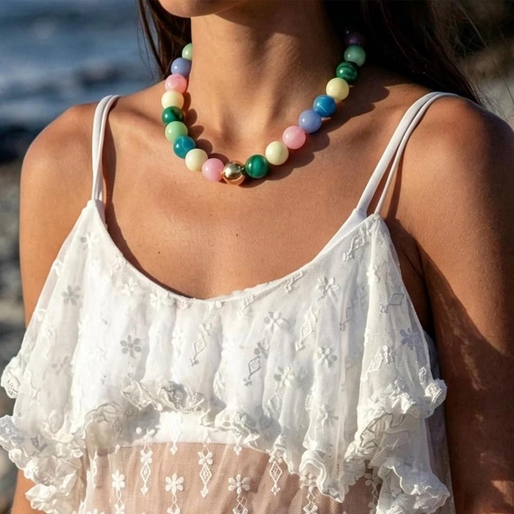 Large Women Choker Round Clavicle Chain Aesthetic Beaded Necklace Women