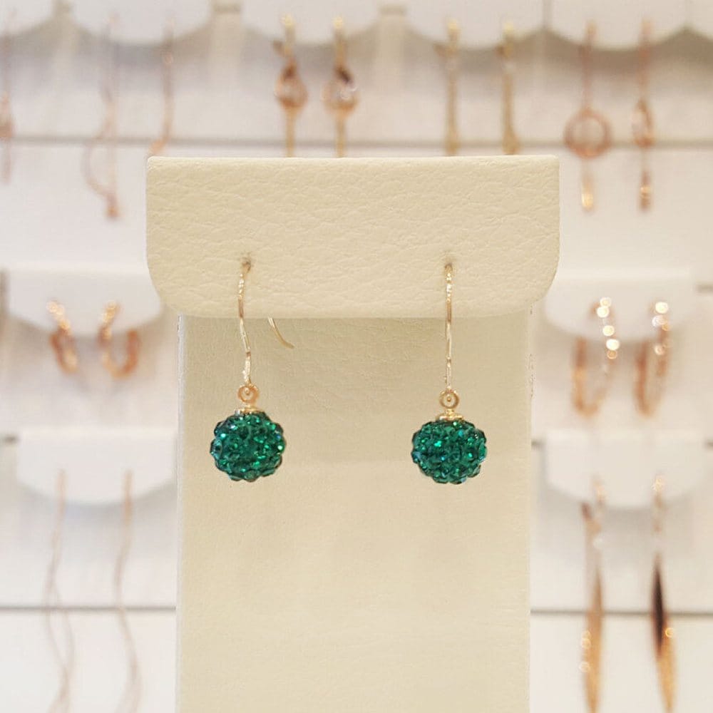 14K Austrian Stone 7mm Emerald Hoop Earrings (Gf281)