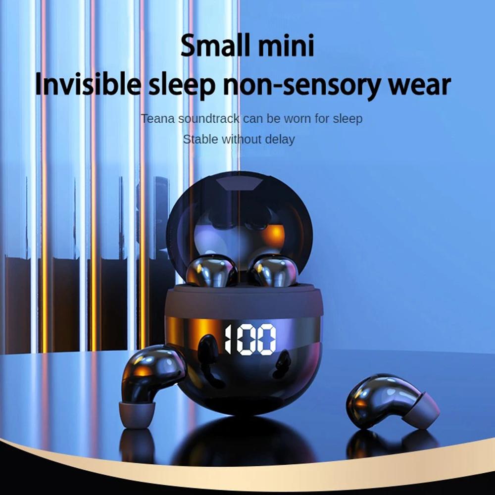 SK18 Mini Invisible Headphones Wireless Bluetooth 5.3 Headphones Bass Sleeping Headphones with Microphone Noise Cancellation HD