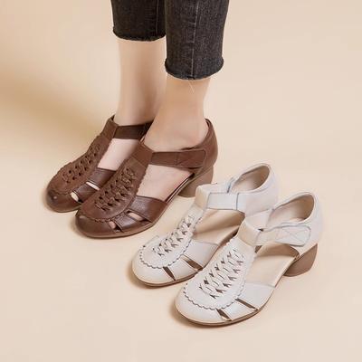 Fashion GKTINOO Genuine Leather Women Sandals Summer Shoes 5CM High Heels Retro Women Shoes 2025 Hollow Out Sandals