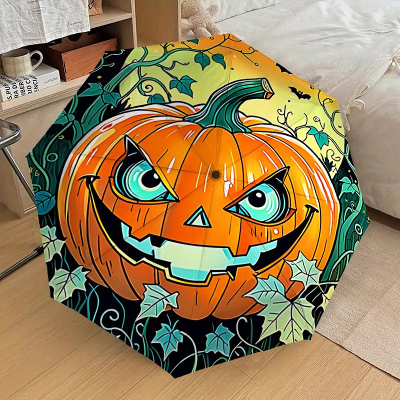 

1pc Pumpkin, Halloween Fashionable Automatic Opening/Closing Folding Umbrella with 8 Iron Bones, Plastic Handle yy251015086