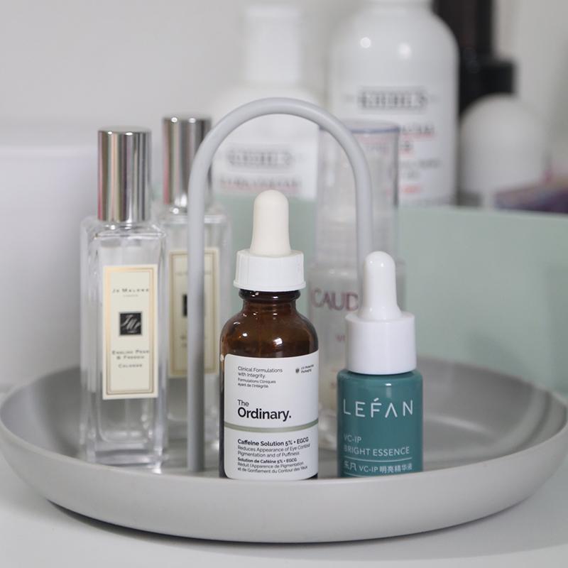 Round Storage Tray Portable Bedroom Table Decorative Cosmetics Jewelry Sundries Display Organizer