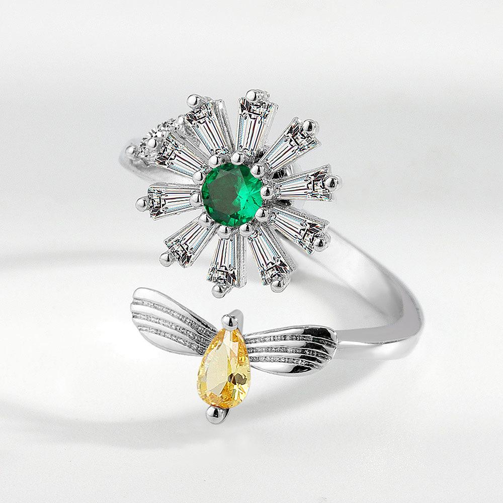 Sunflower Daisy Bee Spinner Ring For Women Adjustable Open Minimalist Personality Jewelry
