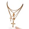Popular multi-layer stacked cross necklace women's retro diamond-encrusted collarbone chain style decoration
