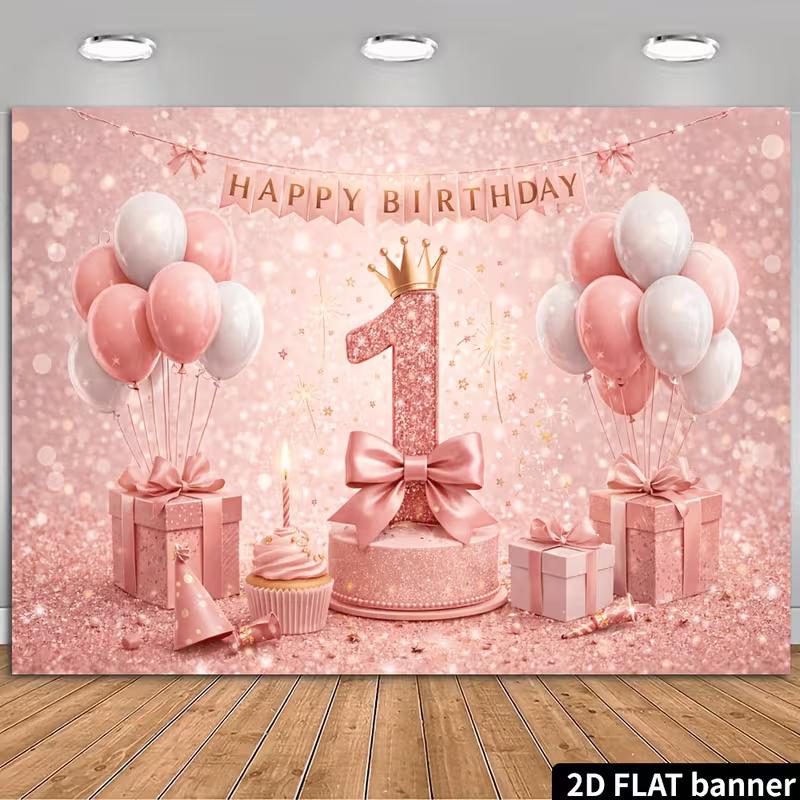 2D 60th Birthday Backdrop with Red White Roses and Gold Balloons Photography Background