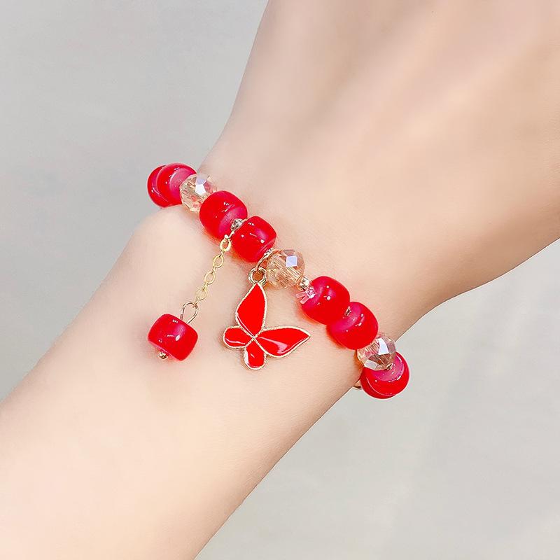 Cute Kids Glass Beaded Bracelet Princess Cartoon Crystal Flower Charm Bangle Handmade Jewelry Gift For Girls Students