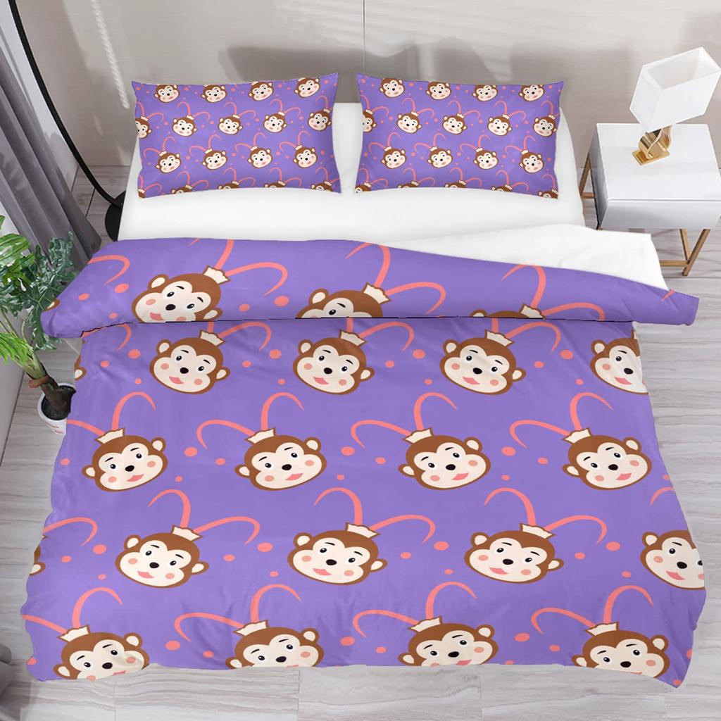 Monkey Duvet Cover Sets Cute Monkey Around The Tree Print Bedding Set 3pcs for Kids Boys Cartoon Animal Soft Comforter Cover