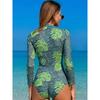 Tropical Print One-piece Smart Swimsuit Women's European and American Zipper Sports Sun Protection Quick-drying